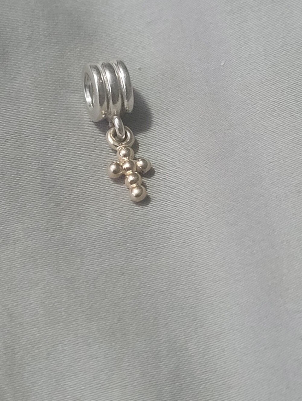 Sterling Silver And 14k Gold Pandora Bead Cross Dangle Charm - Silver